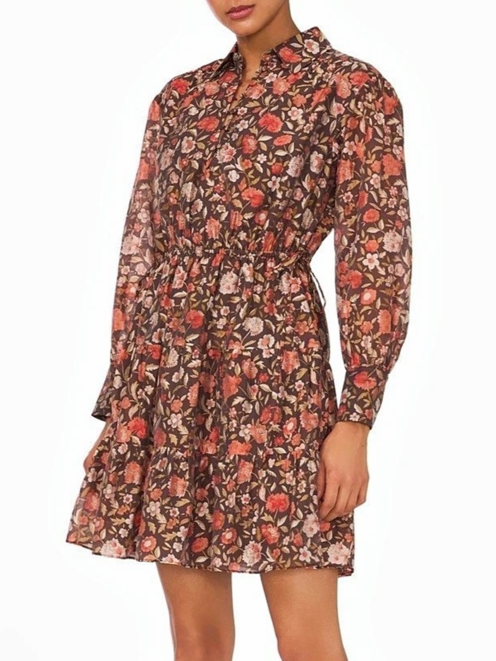 1.State Floral Long Sleeve Cotton Blend Voile Dress